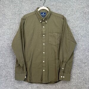 Wool & Prince Button Down Shirt Mens Large Green 100% Wool Slim Fit Twill Shirt